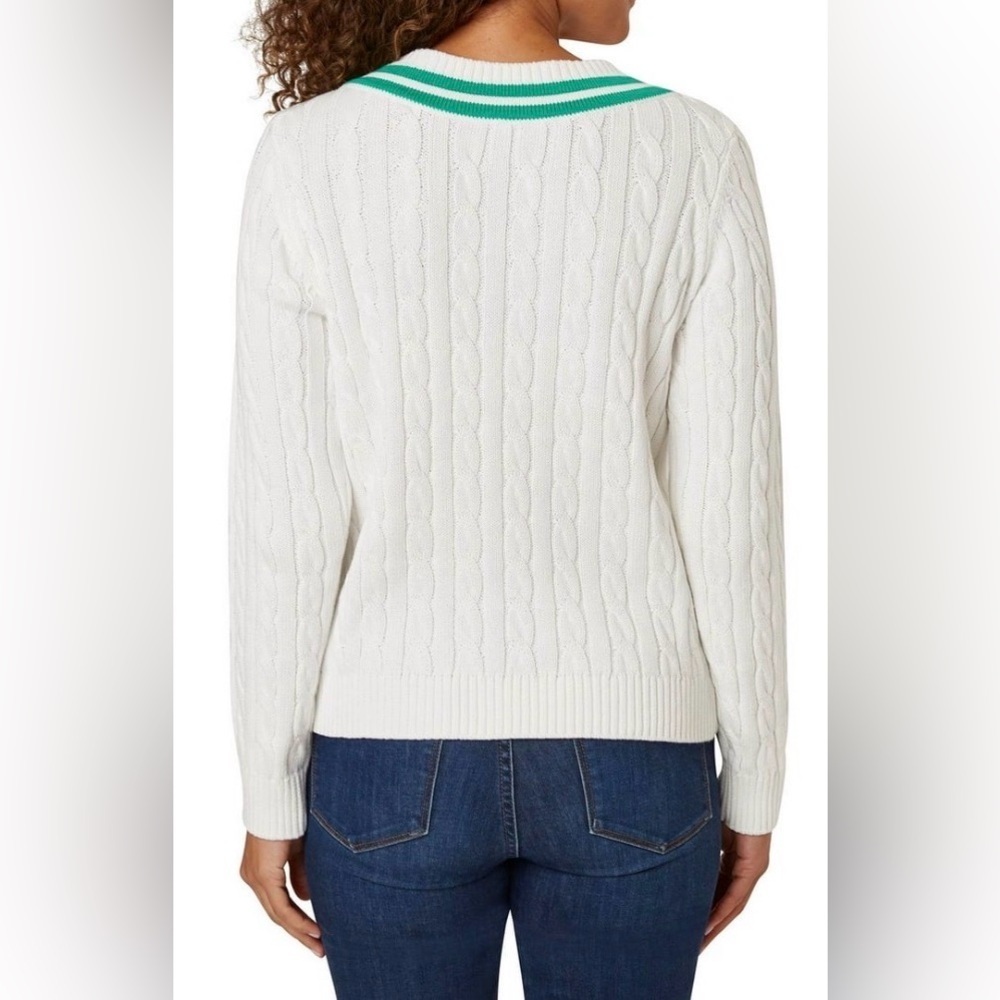 Lands End V Neck Cable Knit Sweater - Picture 3 of 8
